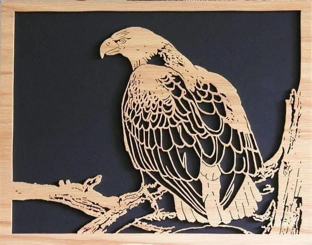 Eagle fretwork panel cut from oak