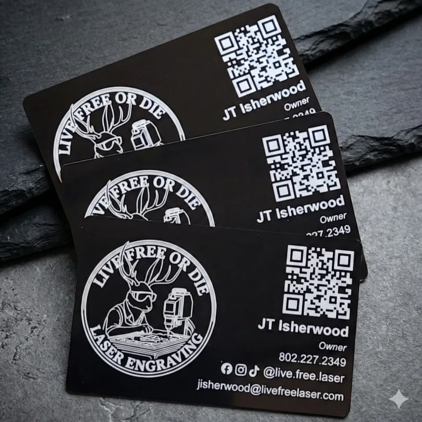 Engraved black metal business cards